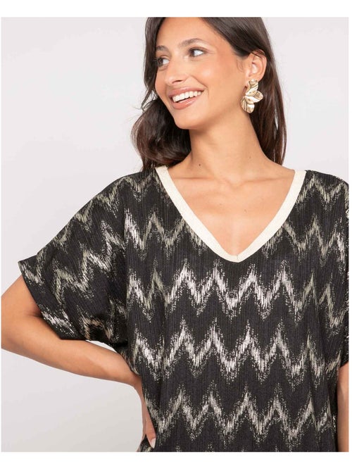 Top scollo a V con motivi FERIDE - Kiabi Top scollo a V con motivi FERIDE - Kiabi