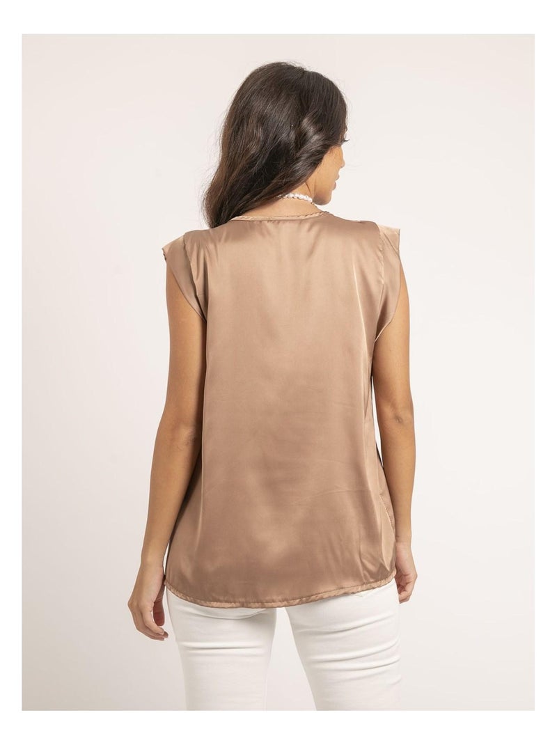 Top scollo a V in satin FIKA Beige - Kiabi