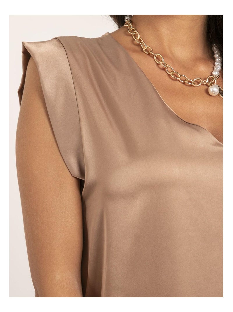 Top scollo a V in satin FIKA Beige - Kiabi