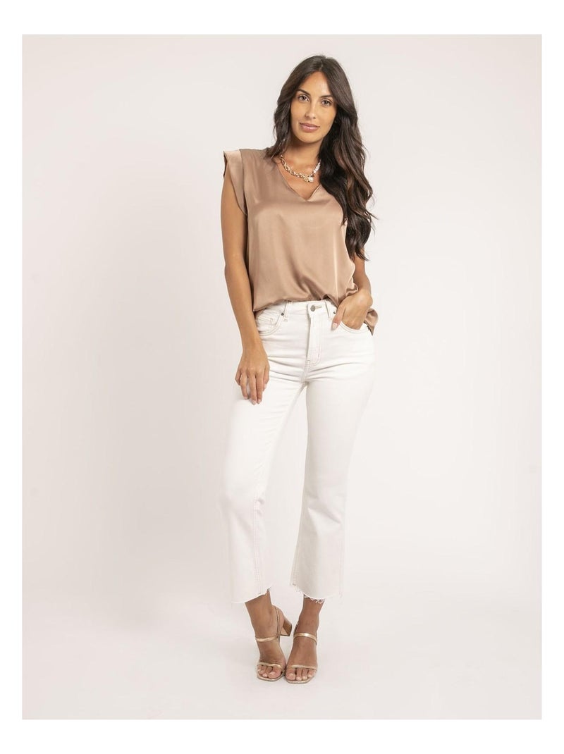 Top scollo a V in satin FIKA Beige - Kiabi
