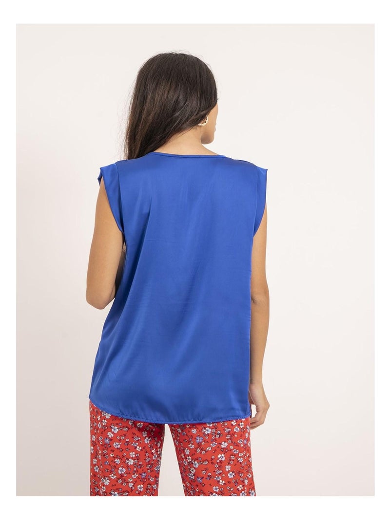 Top scollo a V in satin FIKA Blu reale - Kiabi