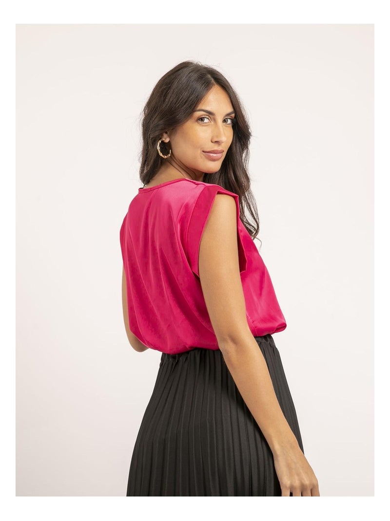 Top scollo a V in satin FIKA Rosa - Kiabi