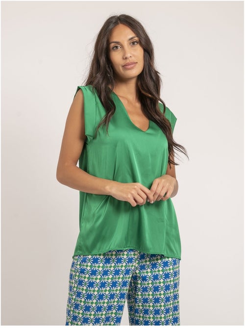 Top scollo a V in satin FIKA - Kiabi