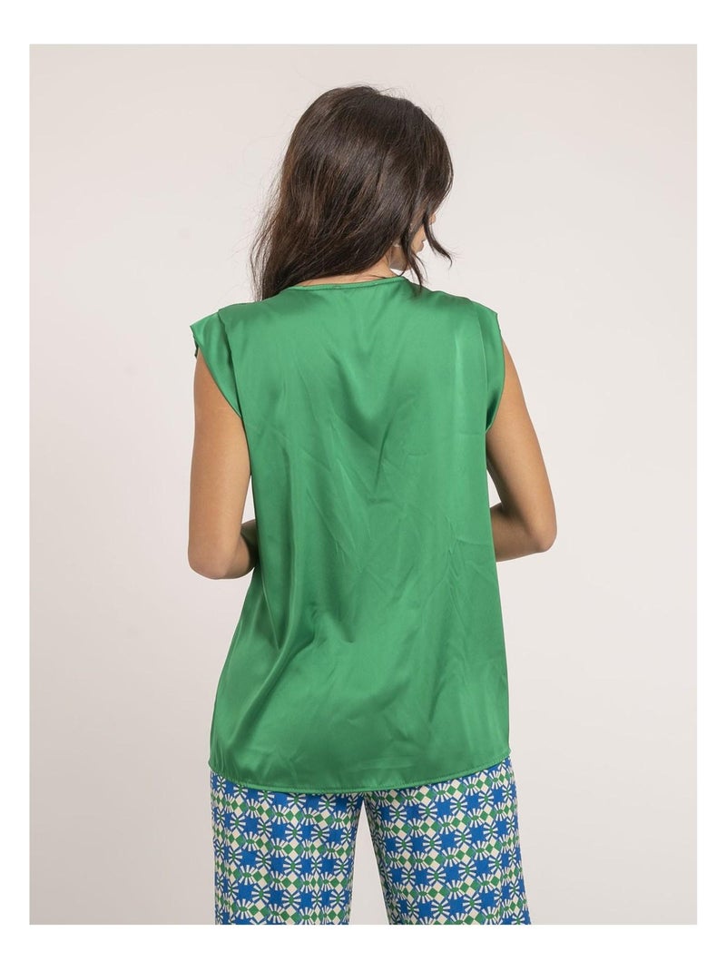 Top scollo a V in satin FIKA Verde - Kiabi