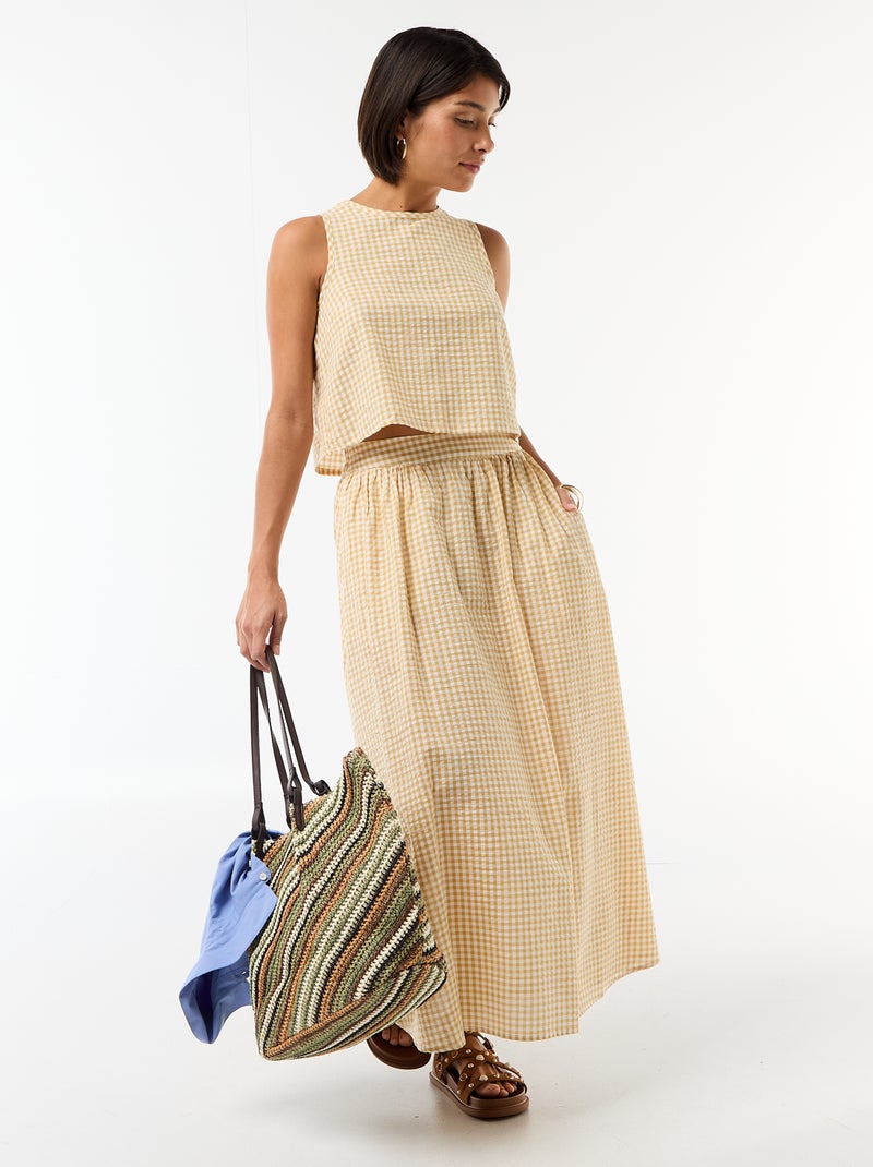Top senza maniche a motivo Vichy Beige - Kiabi