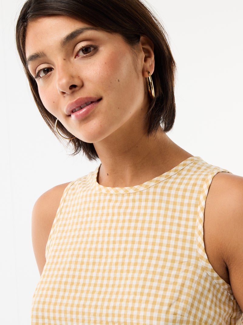 Top senza maniche a motivo Vichy Beige - Kiabi