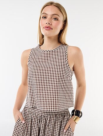 Top senza maniche a motivo Vichy