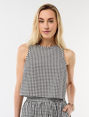 Top senza maniche a motivo Vichy