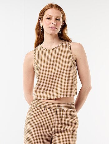 Top senza maniche a motivo Vichy