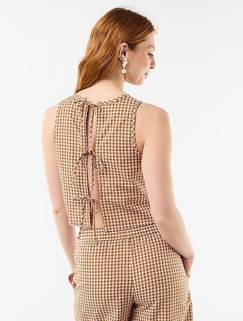 Top senza maniche a motivo Vichy