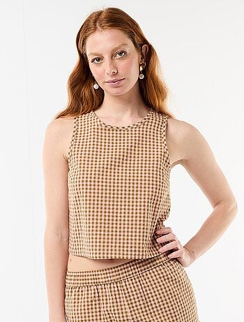 Top senza maniche a motivo Vichy