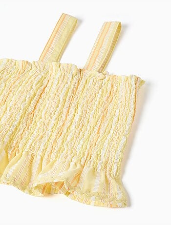 Top senza maniche a righe con elastico arricciato