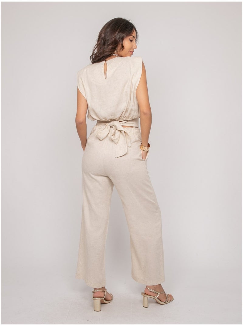 Top senza maniche effetto lino con nodo sul retro FODILE Beige - Kiabi