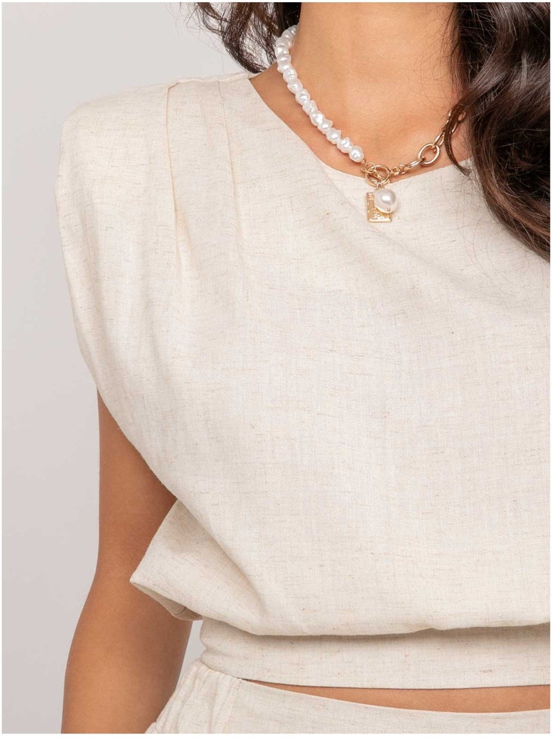 Top senza maniche effetto lino con nodo sul retro FODILE Beige - Kiabi