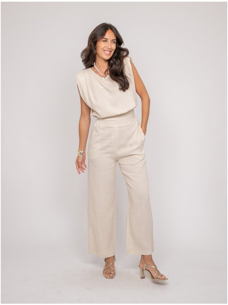 Top senza maniche effetto lino con nodo sul retro FODILE Beige - Kiabi