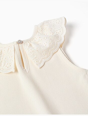 Top senza maniche in cotone con Collo ricamato