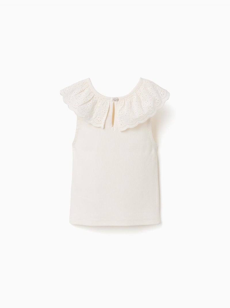 Top senza maniche in cotone con Collo ricamato Bianco - Kiabi