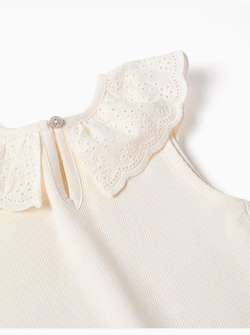 Top senza maniche in cotone con Collo ricamato Bianco - Kiabi