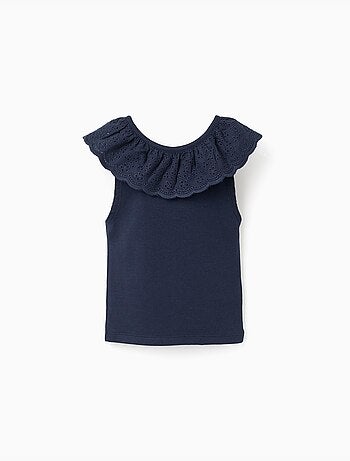 Top senza maniche in cotone con Collo ricamato