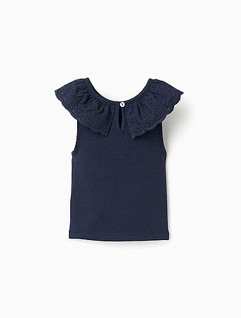 Top senza maniche in cotone con Collo ricamato