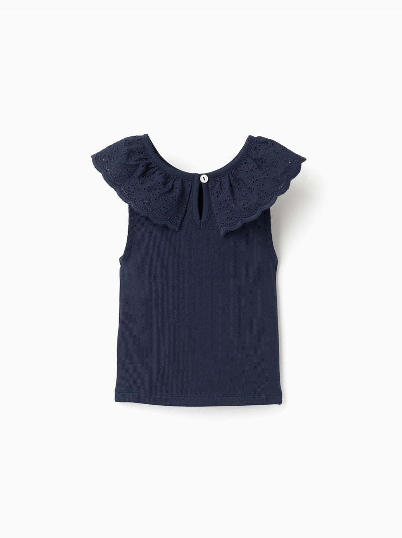 Top senza maniche in cotone con Collo ricamato Blu scuro - Kiabi