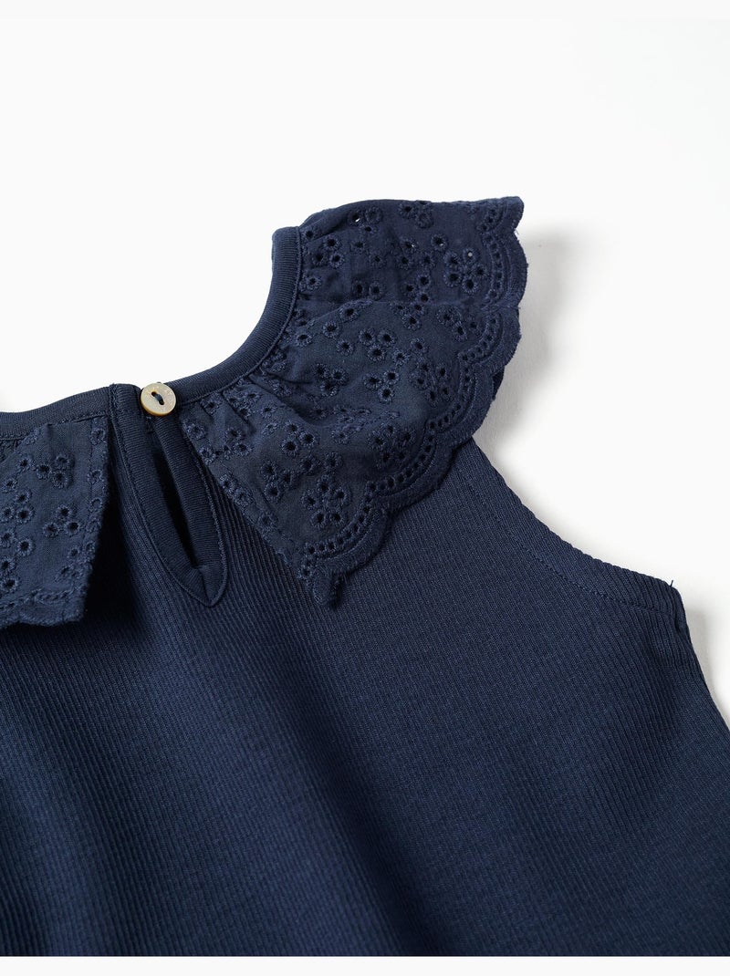 Top senza maniche in cotone con Collo ricamato Blu scuro - Kiabi