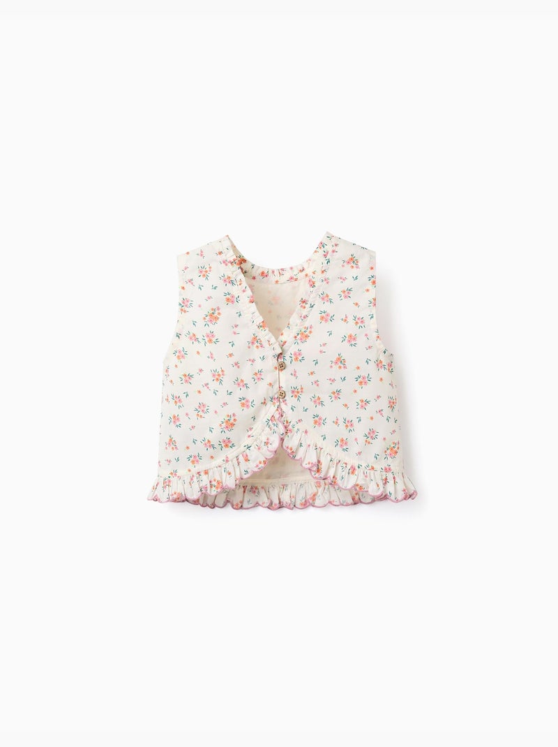 Top senza maniche in cotone con motivo floreale Beige chiaro - Kiabi