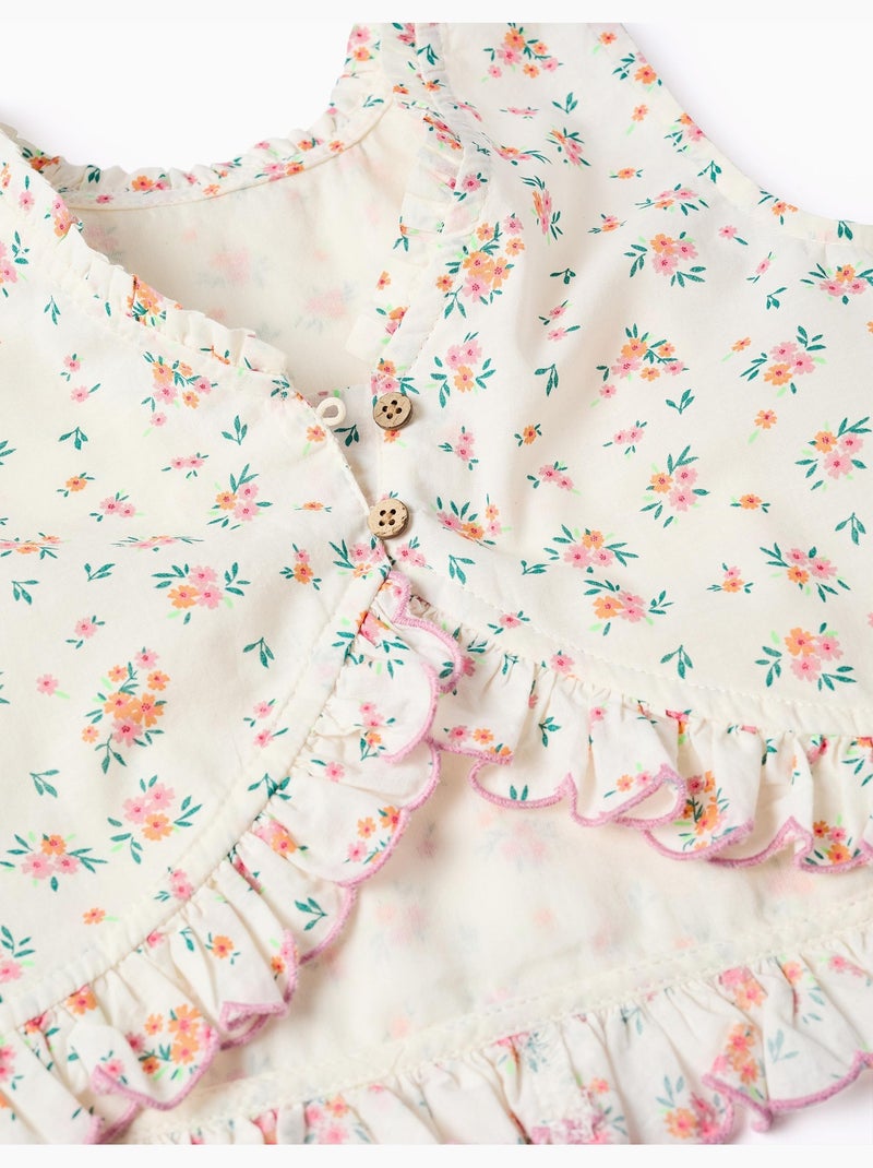 Top senza maniche in cotone con motivo floreale Beige chiaro - Kiabi