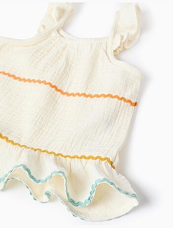 Top senza maniche in cotone con rouches