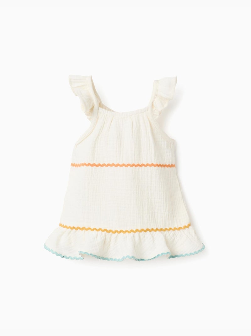 Top senza maniche in cotone con rouches Beige chiaro - Kiabi