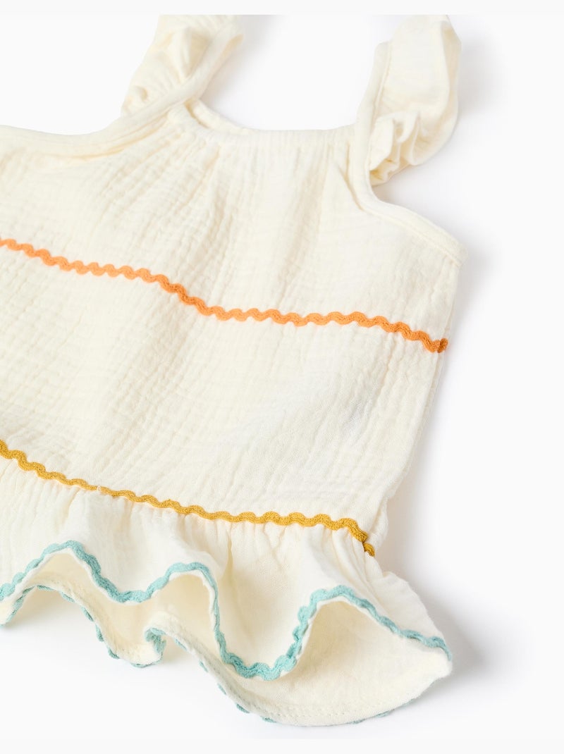 Top senza maniche in cotone con rouches Beige chiaro - Kiabi