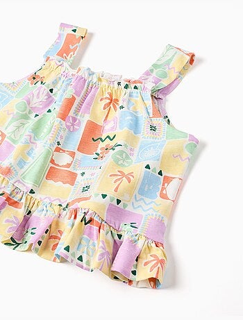 Top senza maniche in cotone con stampa colorata
