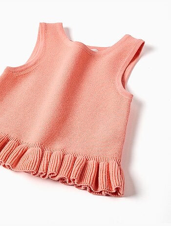 Top senza maniche in maglia con volant