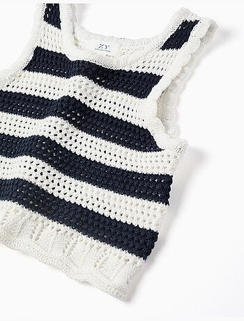 Top senza maniche in maglia di cotone a righe