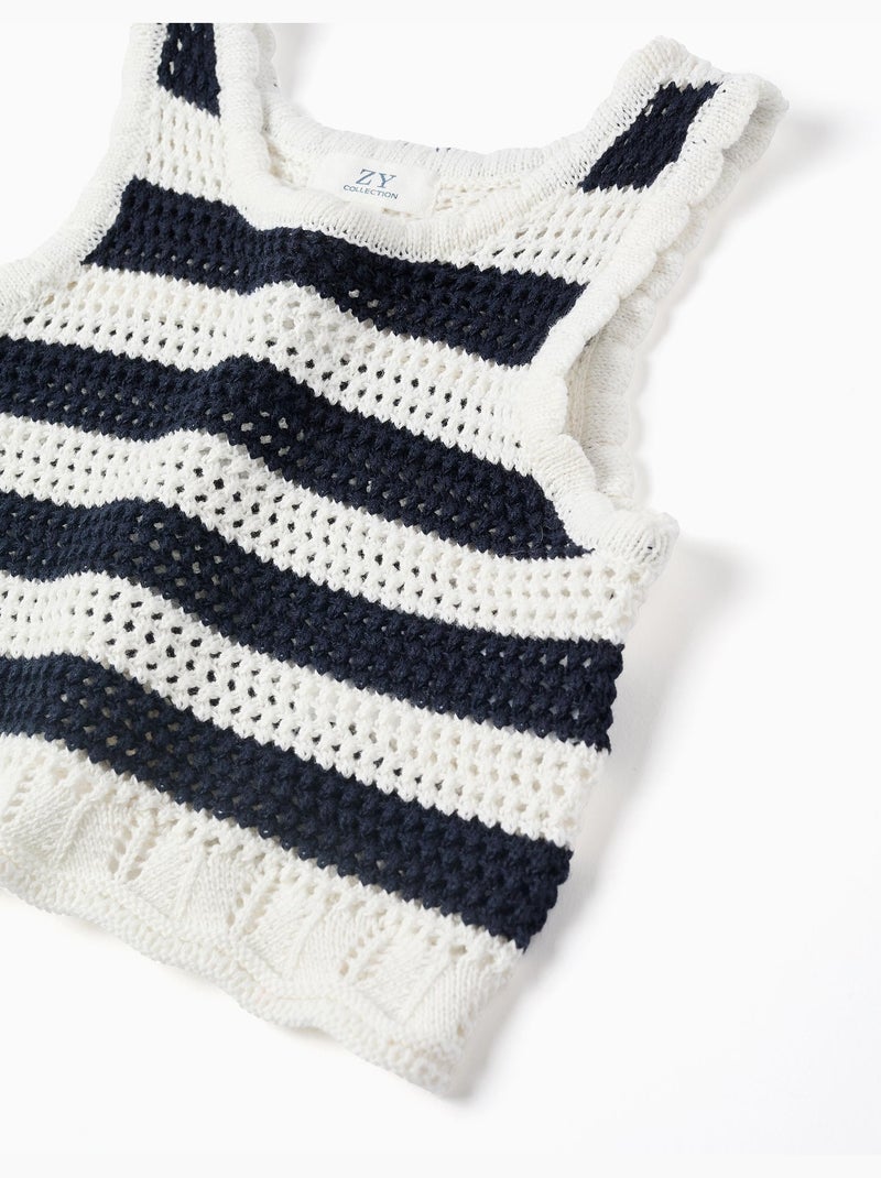 Top senza maniche in maglia di cotone a righe Beige chiaro - Kiabi