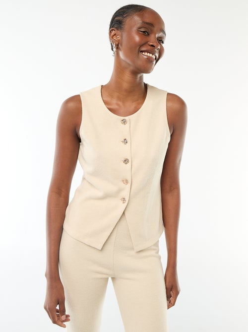 Top smanicato abbottonato in maglia morbida - Kiabi