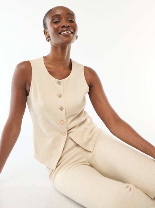 Top smanicato abbottonato in maglia morbida - Kiabi