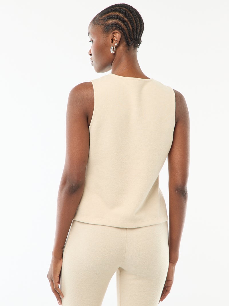 Top smanicato abbottonato in maglia morbida Beige - Kiabi