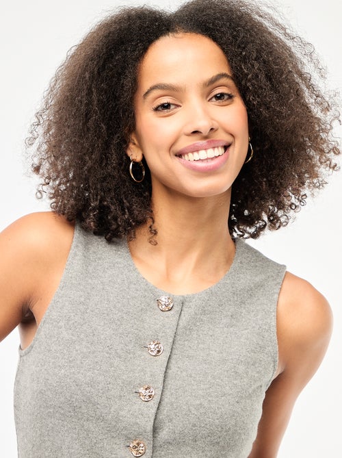 Top smanicato abbottonato in maglia soffice - Kiabi