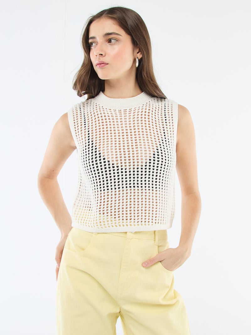 Top smanicato all'uncinetto Bianco - Kiabi
