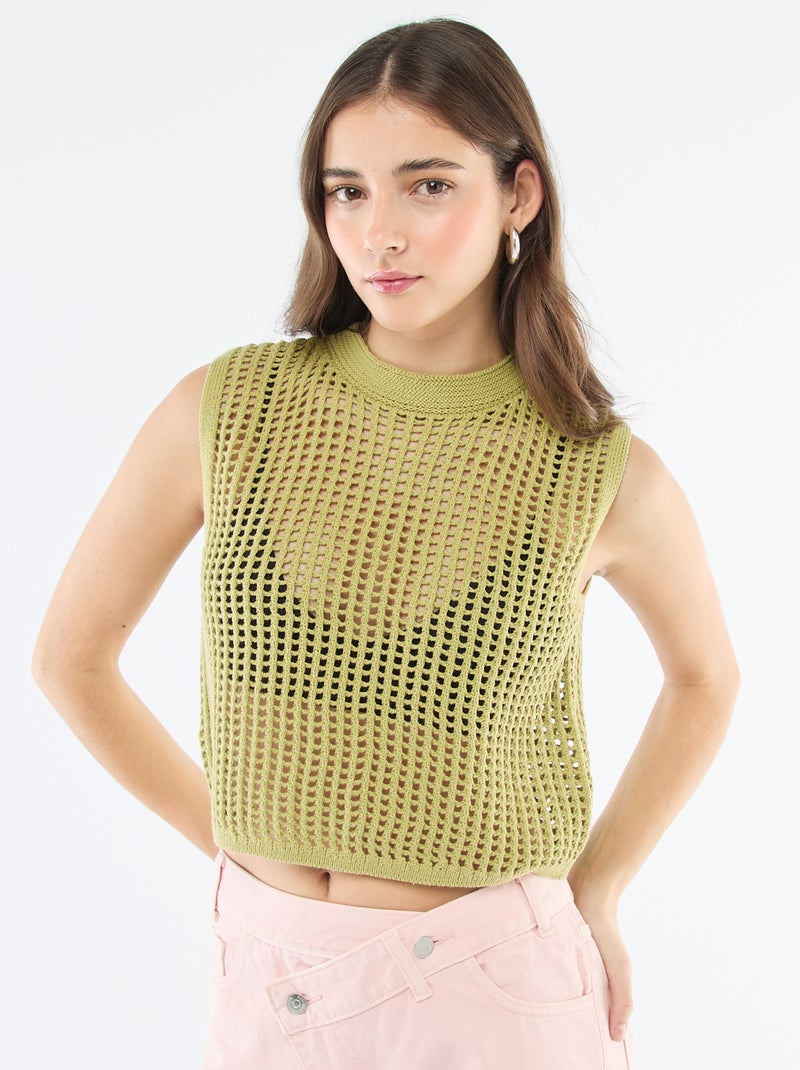Top smanicato all'uncinetto Verde - Kiabi