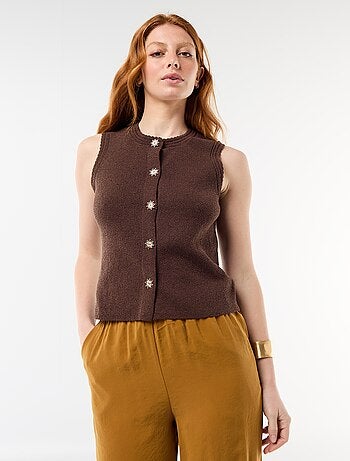 Top smanicato con bottoni dorati