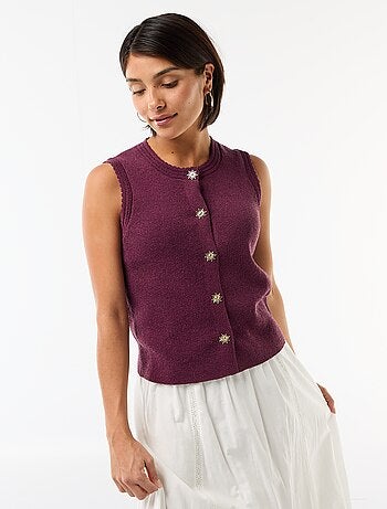 Top smanicato con bottoni dorati