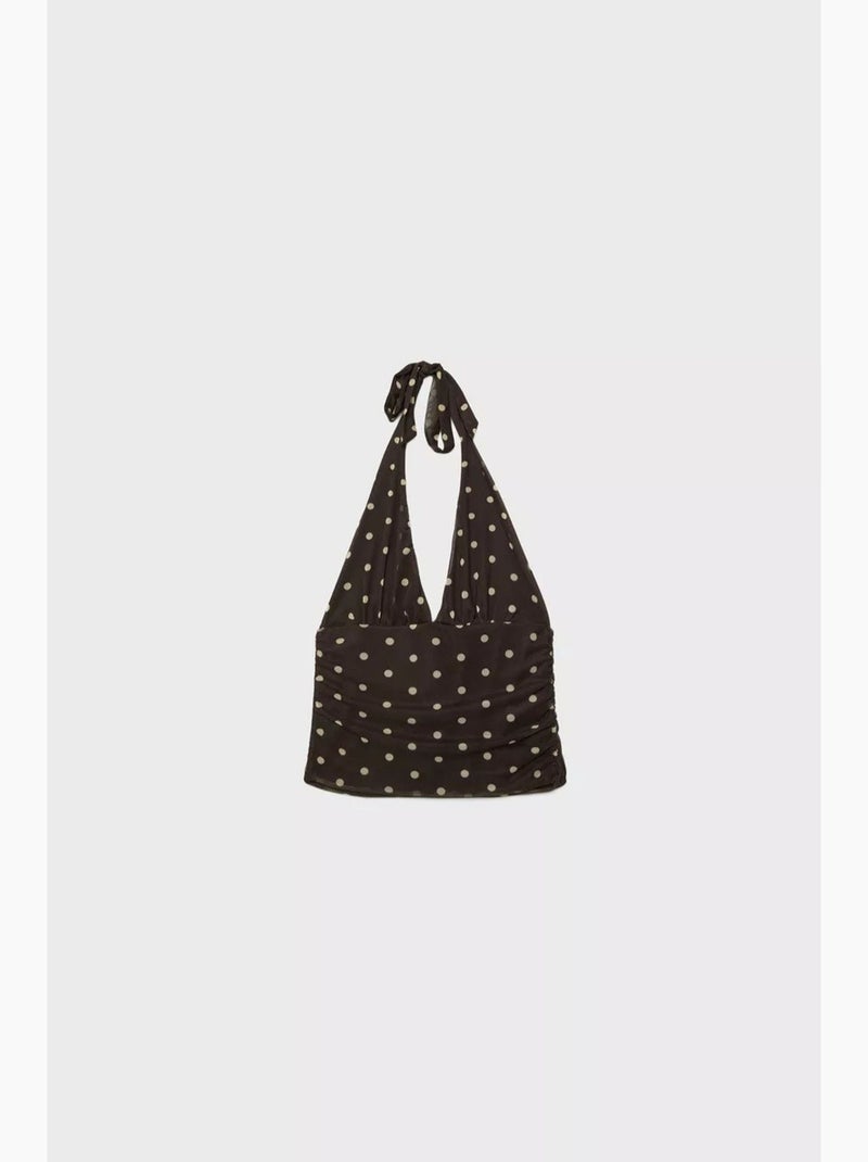 Top smanicato halter a pois corto hiccup Marrone cioccolato - Kiabi