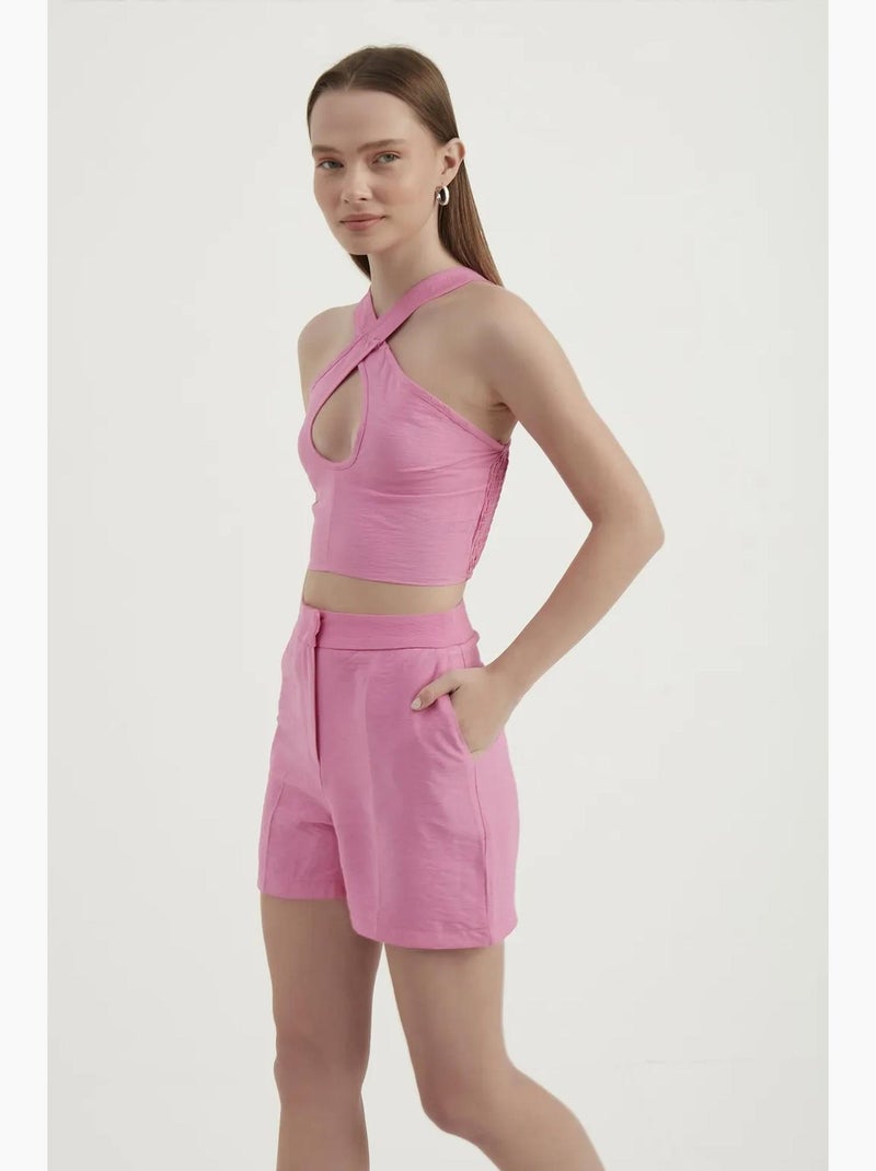 Top smanicato halter con cut out corto hiccup Rosa - Kiabi