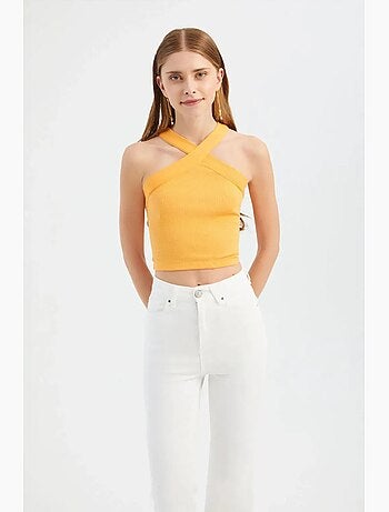 Top smanicato halter incrociato corto hiccup