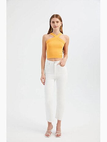 Top smanicato halter incrociato corto hiccup