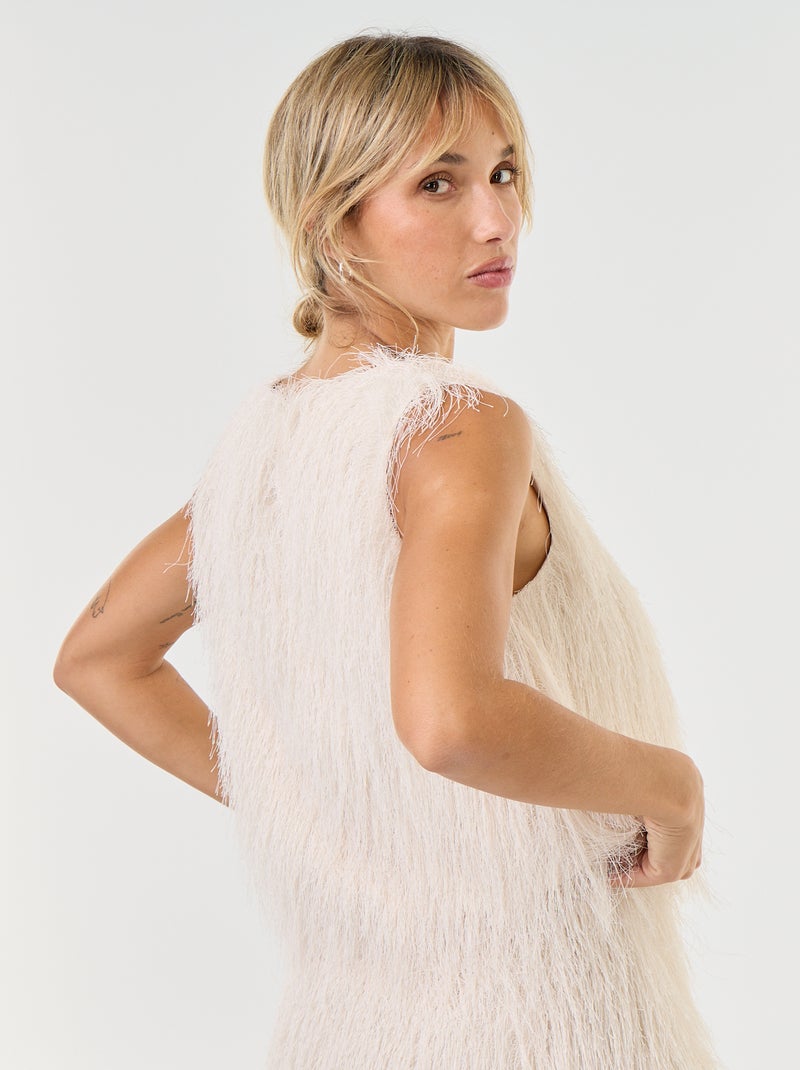 Top smanicato in maglia effetto peluche Beige - Kiabi