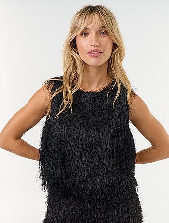 Top smanicato in maglia effetto peluche