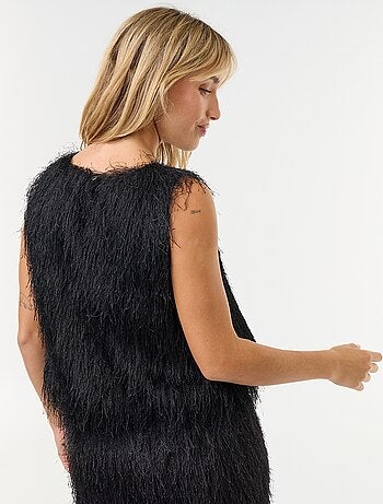 Top smanicato in maglia effetto peluche